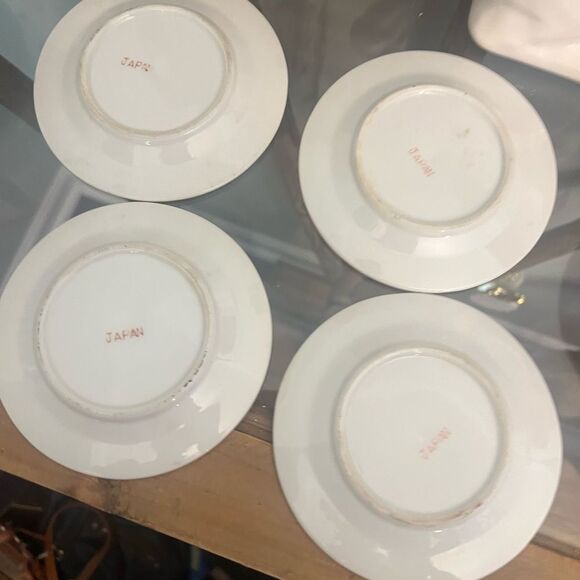 Japanese stamped set of 5 vintage Floral White and Pink Porcelain small Plates - Picture 4 of 6